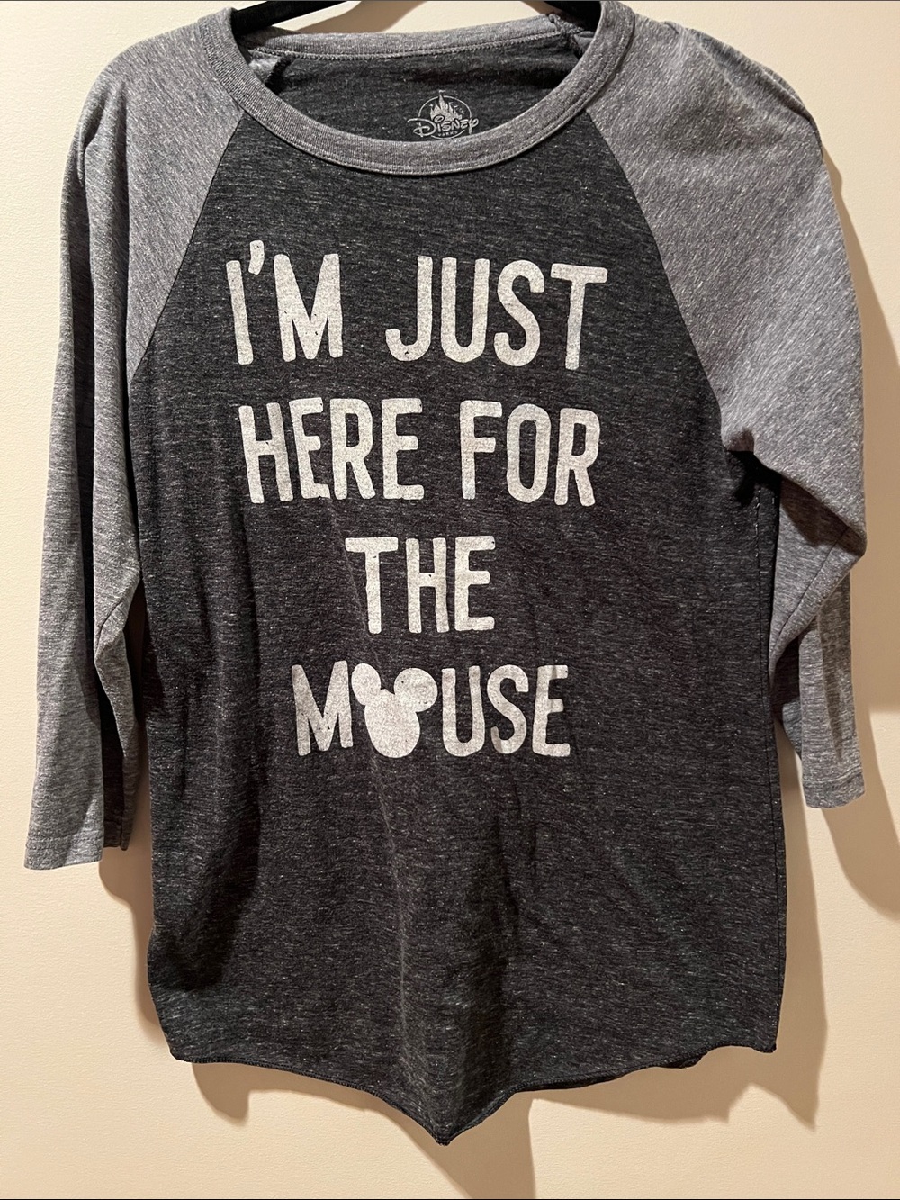 Disney Parks Charcoal & Heather Gray Raglan Long Sleeve Tee with Mickey Graphic